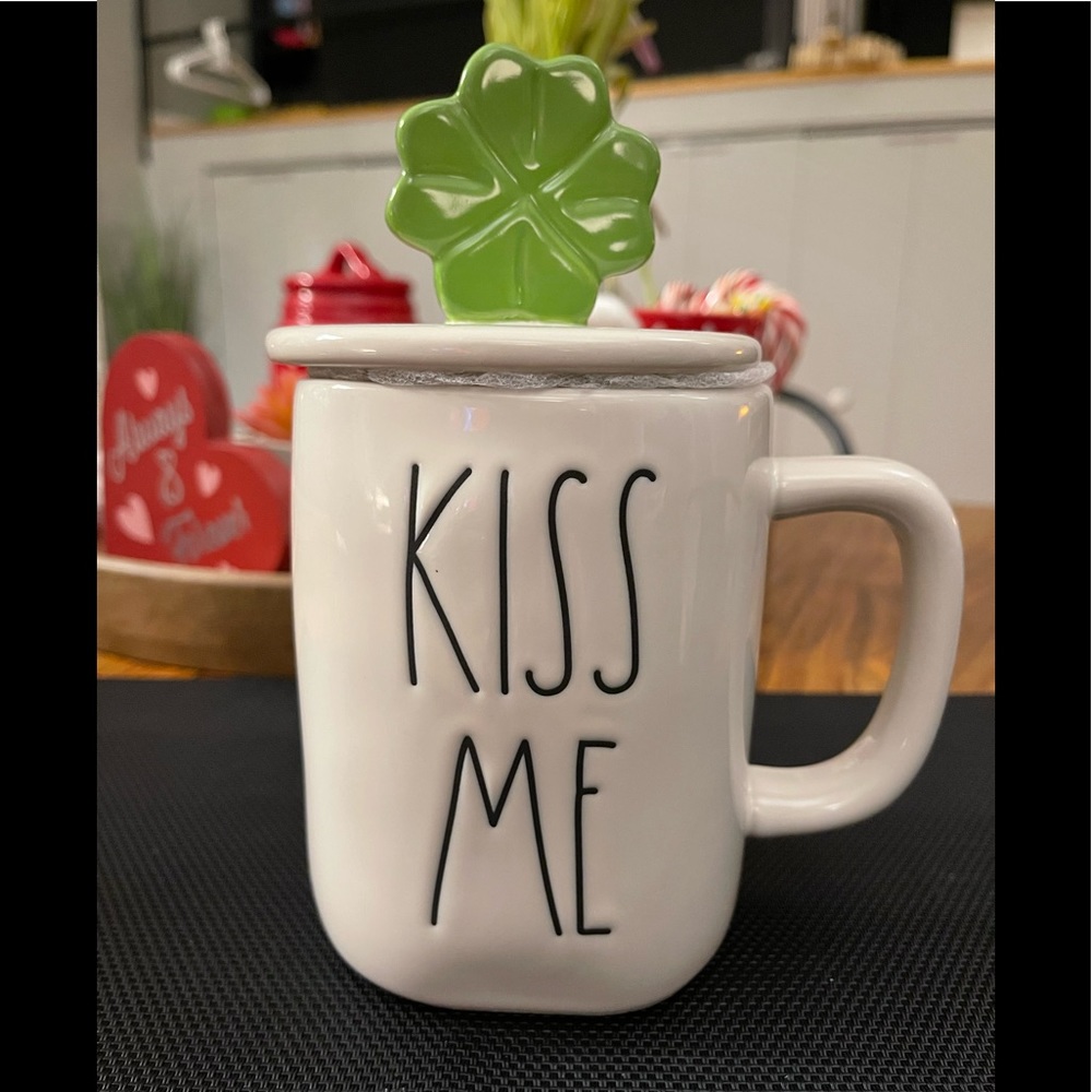 Mugs BOGO 50% // RAE DUNN “Kiss Me” Mug with Shamrock topper